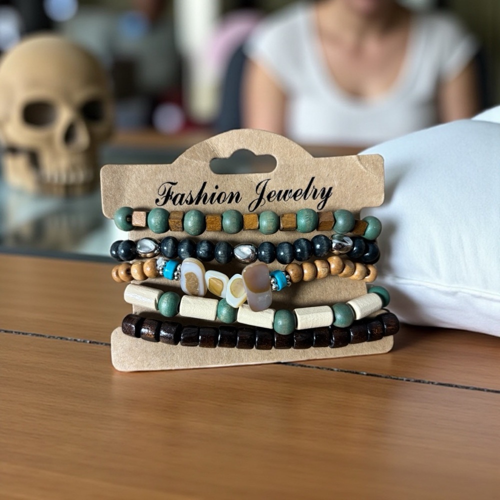 Fashion Jewelry Earthy Tones Beaded Bracelet Set with stone accents